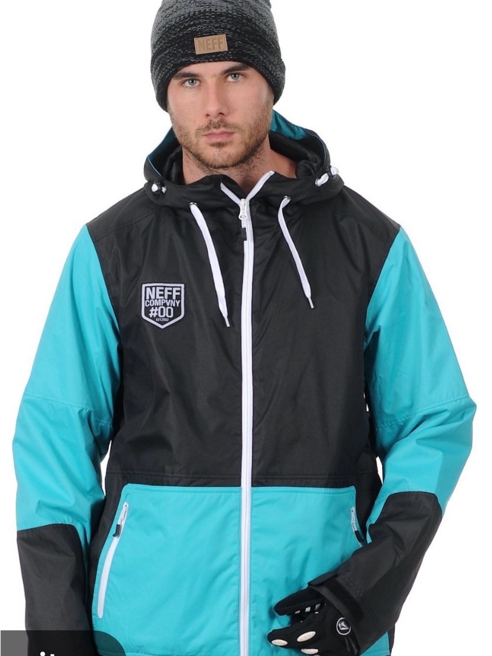 Neff Men’s Sm Black and Teal Hooded Snow Jacket